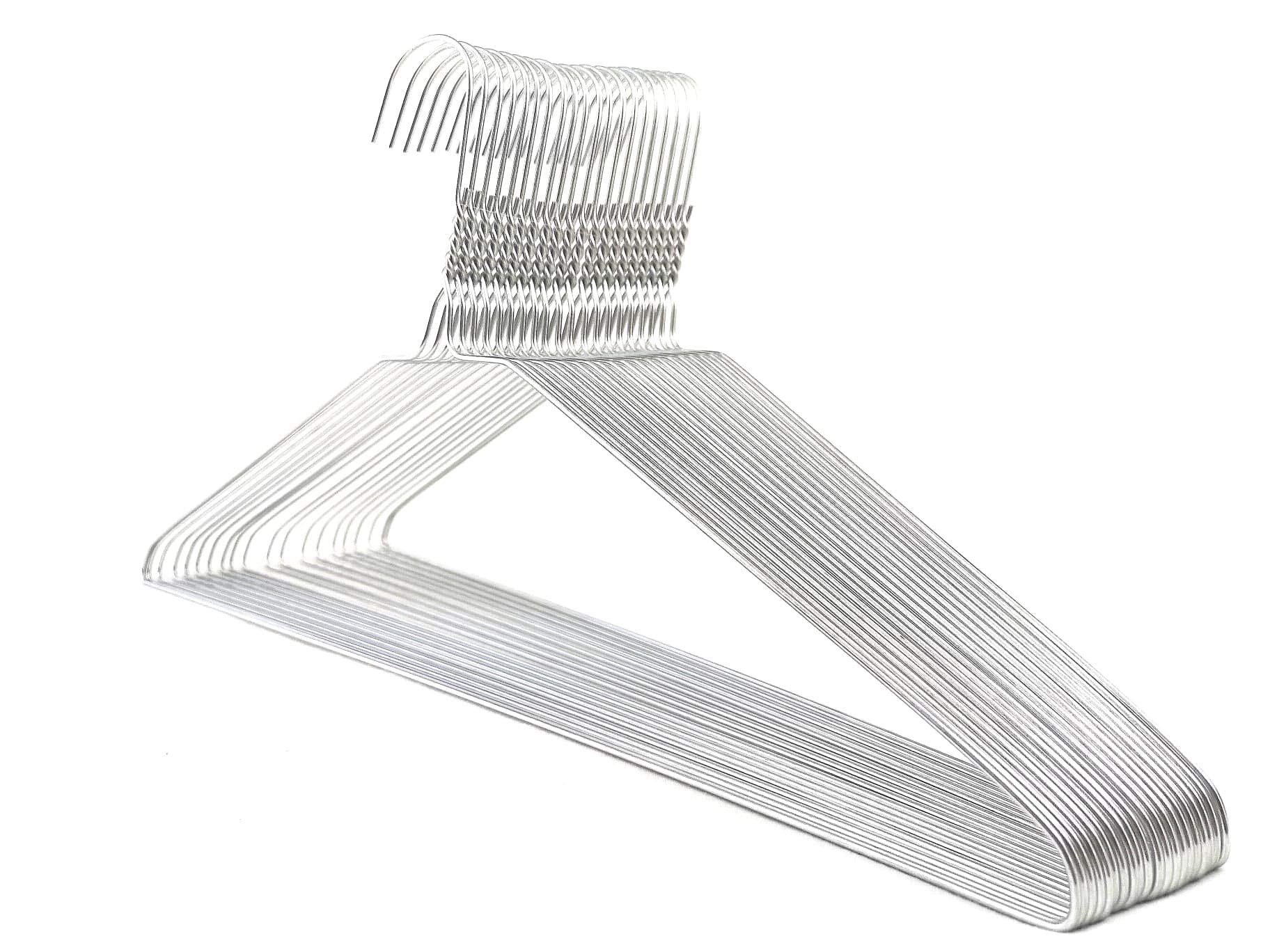 DODIN HOME 100 Silver Wire Hangers Space Saving Metal Coat Hanger Suit Hangers with Trouser Bar Clothes T-Shirt Dress (Silver, 100)