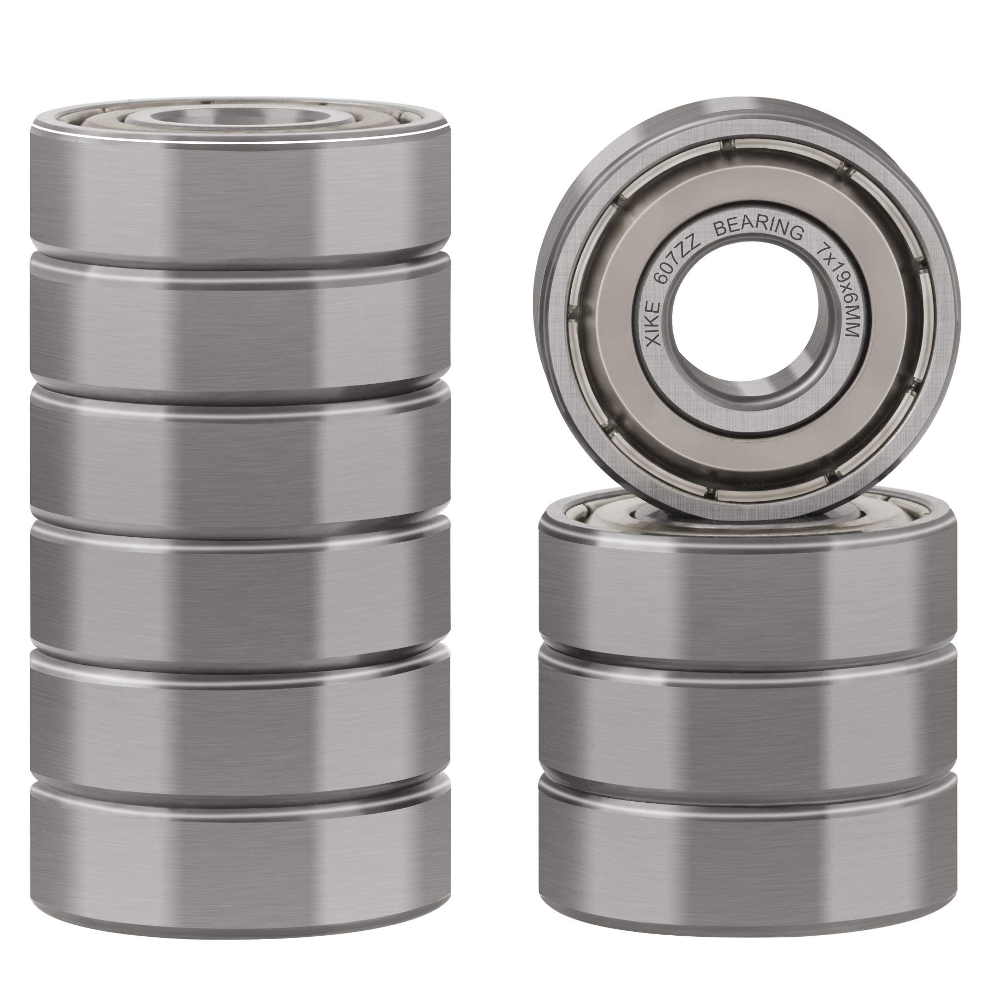 XIKE 10 pcs 607ZZ Ball Bearings 7x19x6mm Chrome Steel and Double Metal Seal, 607-2Z Miniature Deep Groove Ball Bearing.