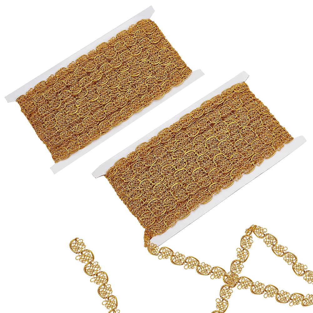 DELORIGIN 14.2 Yards (13m) Filigree Lace Trim, 5/8 inch (15mm) Gimp Braid Trim Wavy Polyester Lace Ribbon Metallic Upholstery Braided Lace Trim for Curtain Christmas Home Decor DIY Crafts Costume