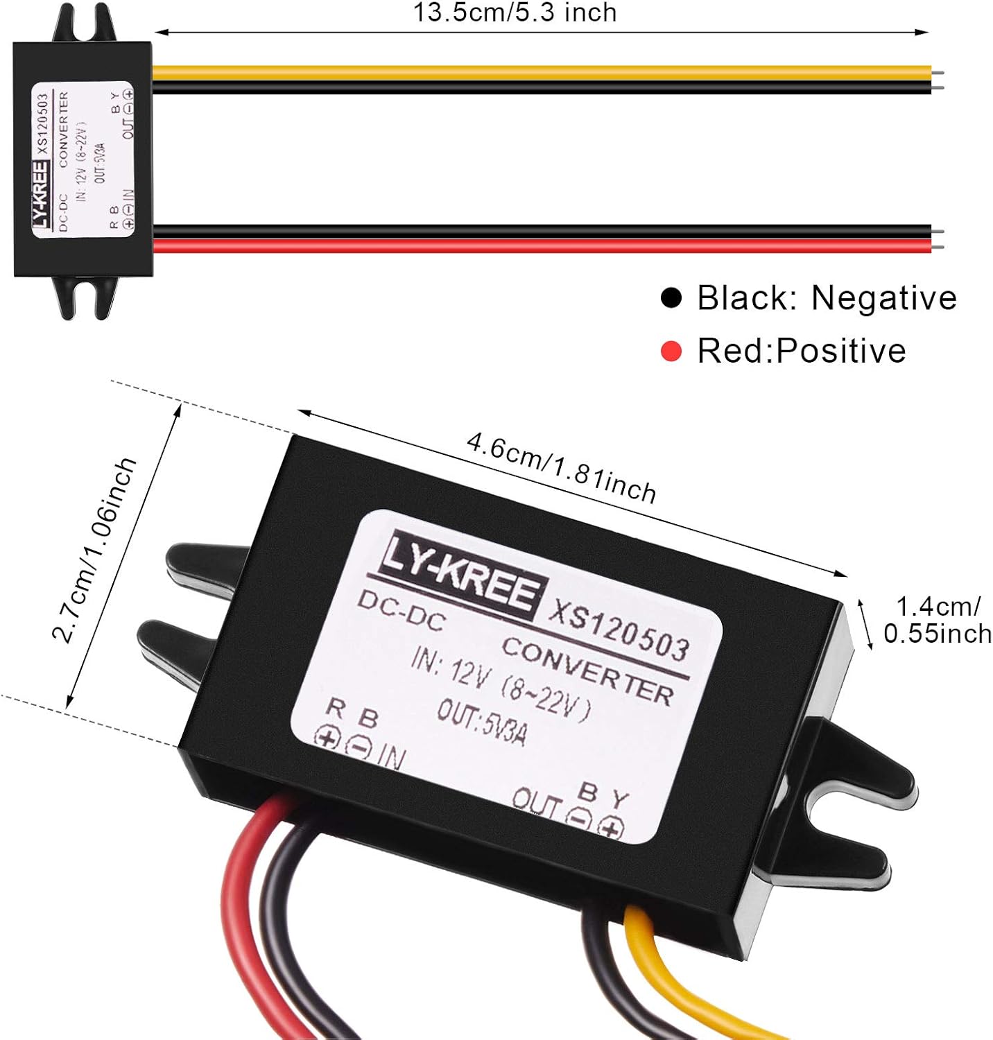 2 Pieces DC Converter 12V to 5V 3A 15W DC Buck Converter Module, DC to