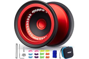 MAGICYOYO V13 DEEPSPIN Bi-Material Yoyo for Kids 8-12, Dual Purpose Professional Yoyo for All Skill Levels, Trick Yo yo with 12 Yo-yo Strings, Finger Brace, Bearing Kit (Red+Black Rings)
