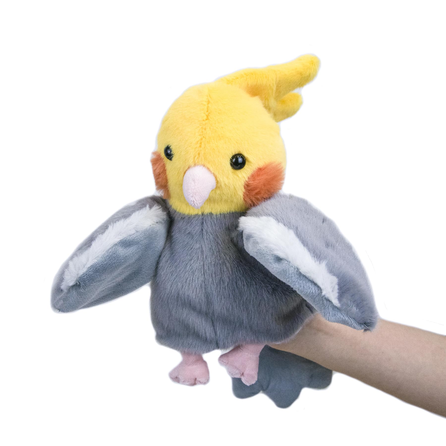 RLOMUTE Parrot Hand Puppet Cockatiel Plush Cute Funny Cuddly Animal Toy for Role Play Storytelling Preschool Teaching Birthday Gifts for Kids Boys Girls Parent-child interaction Games grey