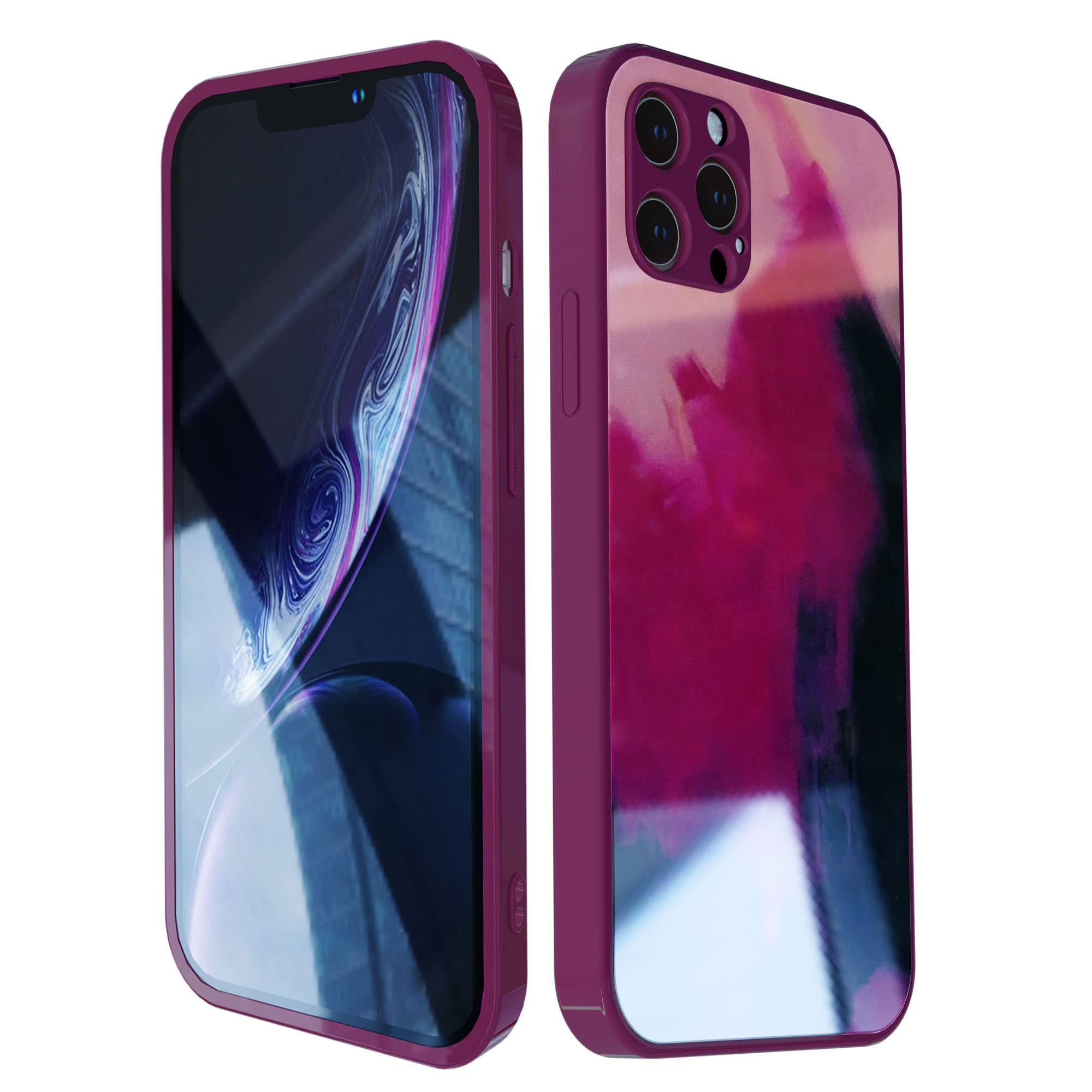 Febliss Fit for iPhone 13 Pro (6.1 Inch) Case, Watercolour Collection Design Liquid Tempered Glass Hard Case Bumper Cover Phone Case (Berry Red)