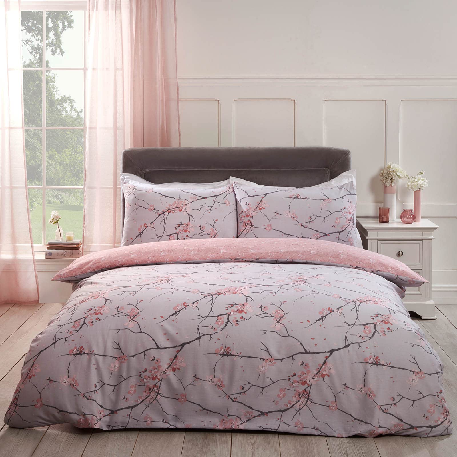 Dreamscene Spring Blossom Duvet Cover with Pillowcase Reversible Flowers Bedding Set, Blush Pink - Superking