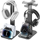 Gaming Headset & Controller Stand, Rotating Headphone Storage with Controller & Phone Holder, Game Desk Storage with Cable Organizer for PS5/PS4/XBOX PC Gamer Essentials Organizer Gift Accessories