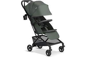 Mompush Velo Lightweight Travel Stroller, Compact & Airplane-Friendly for Baby and Toddler, Lie-Flat Seat, One-Hand Fold, with Leather Bumper Bar, Shoulder Strap, Raincover, Storage Bag & Cup Holder