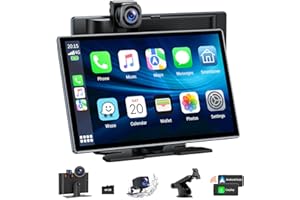 HOTPEAK Wireless Carplay & Android Auto with 4K Dash Cam, 9 Inch Portable Apple Carplay Screen with 1080p Backup Camera, Car Audio Receivers with GPS Navigation,Bluetooth,Mirror Link for All Vehicles