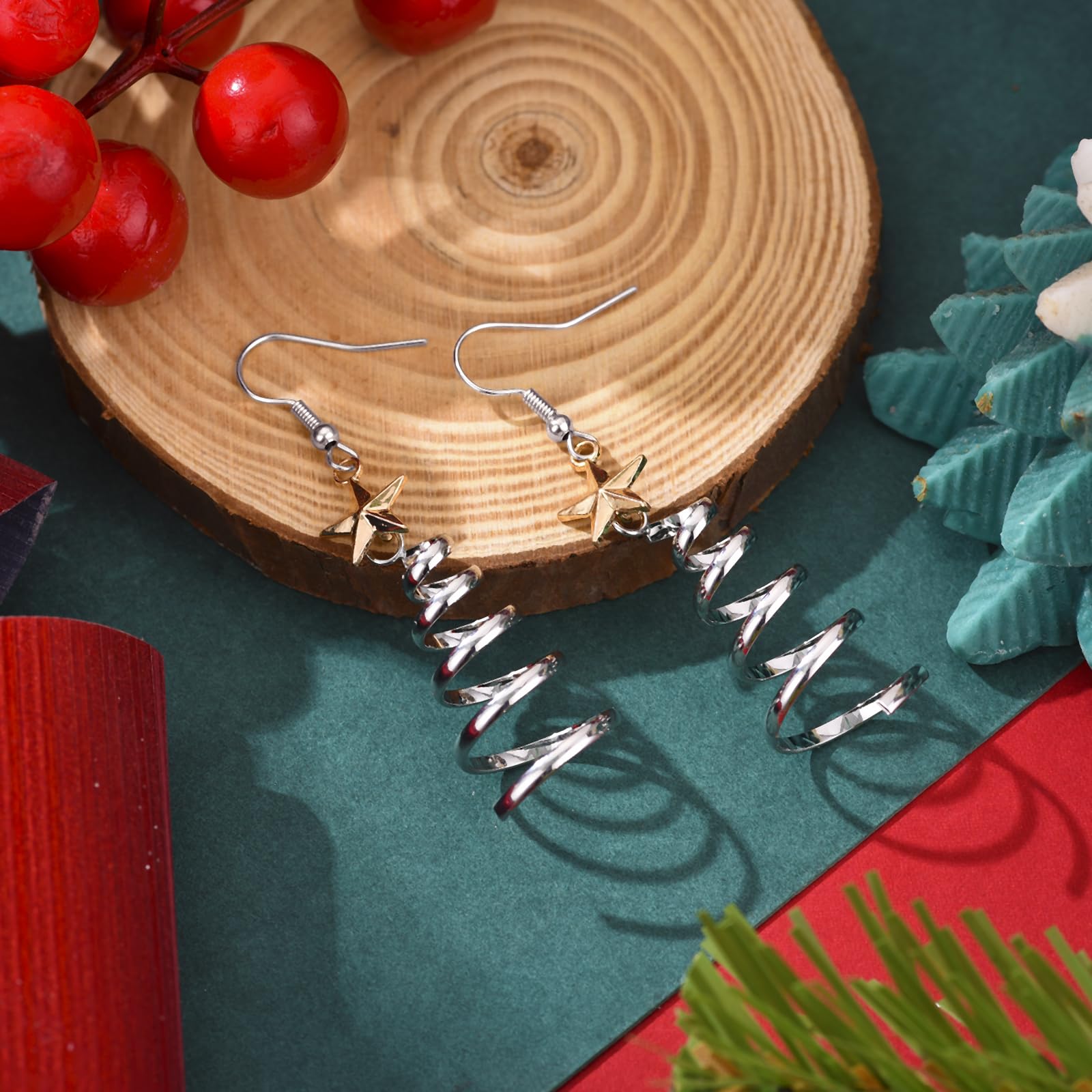 Canboer Holiday Earrings Handmade Christmas Tree Earrings Silver Xmas Festive Thanksgiving Dangle Earrings for Women