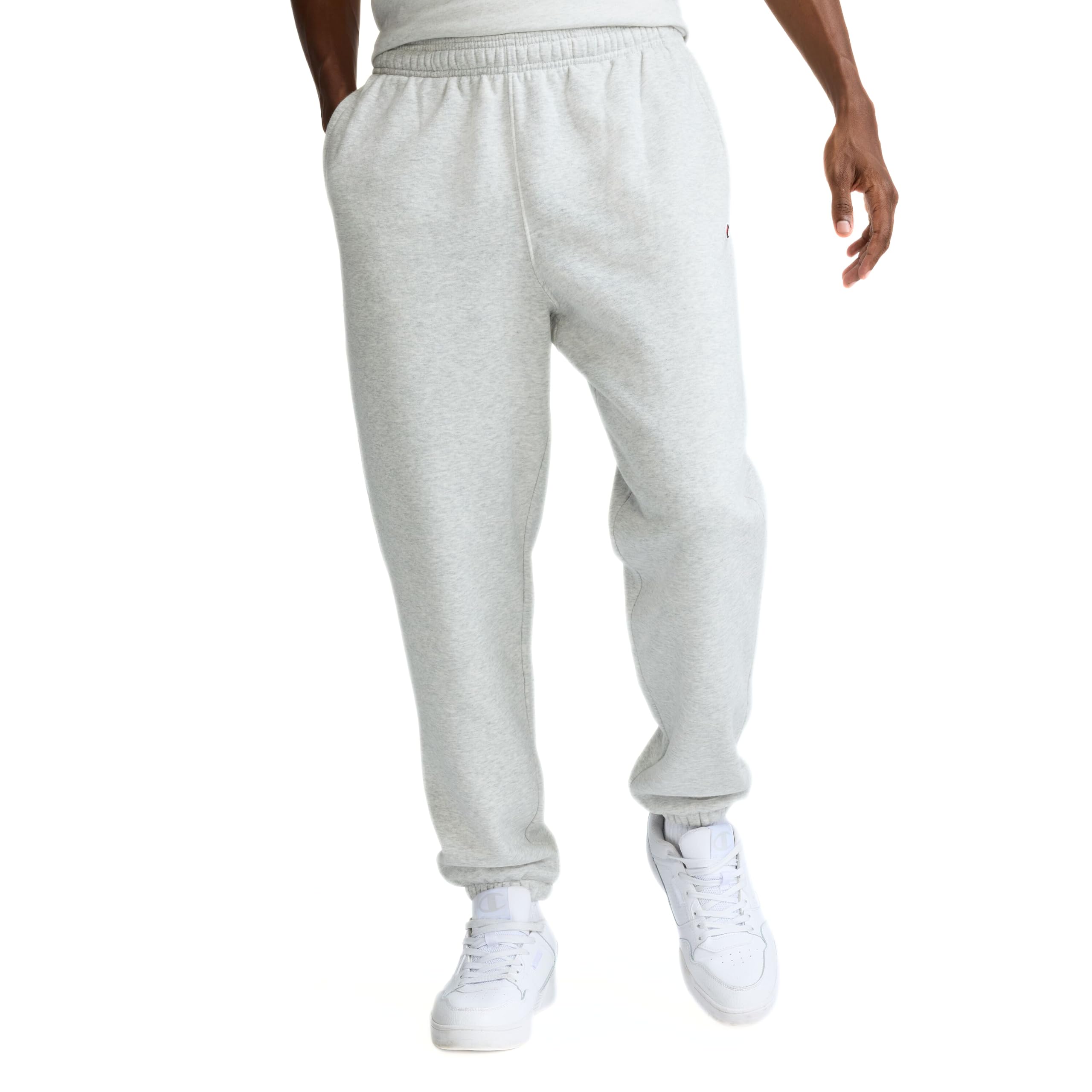 Champion Powerblend - Pantalones deportivos de forro polar con parte inferior ceñida para hombre, New Manhattan Mist Heather, XL