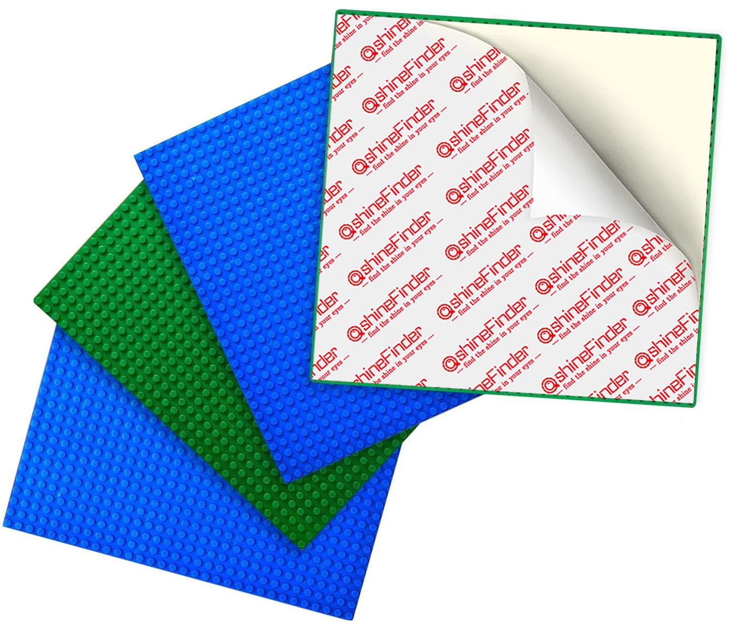 shineFinder 4 Plate Set Building Compatible With Lego Blocks, 25.5 x 25.5 cm, Peel and Stick Base for Table Top, Wall, Storage Box (2 Green + 2 Blue) — image 1