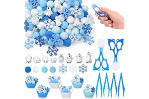 Sanixin 233 Pcs Winter Polar Sensory Bin Fillers Christmas Fine Motor Skills Winter Sensory Bin Item Pompoms Cups Tweezers Sc