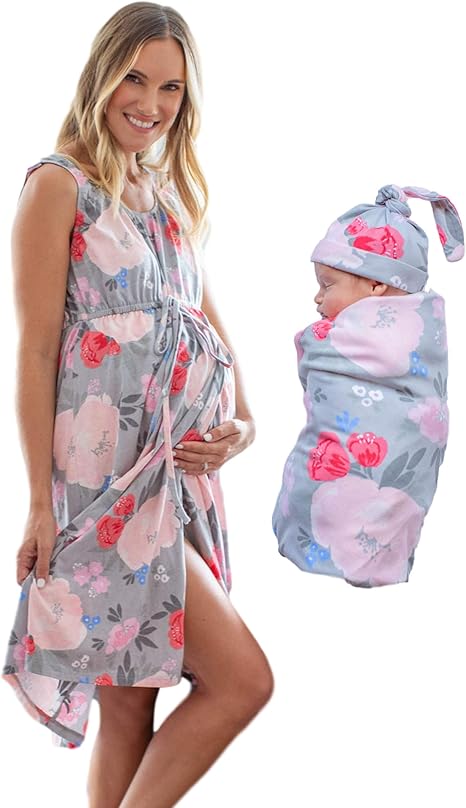 labor gown and matching swaddle