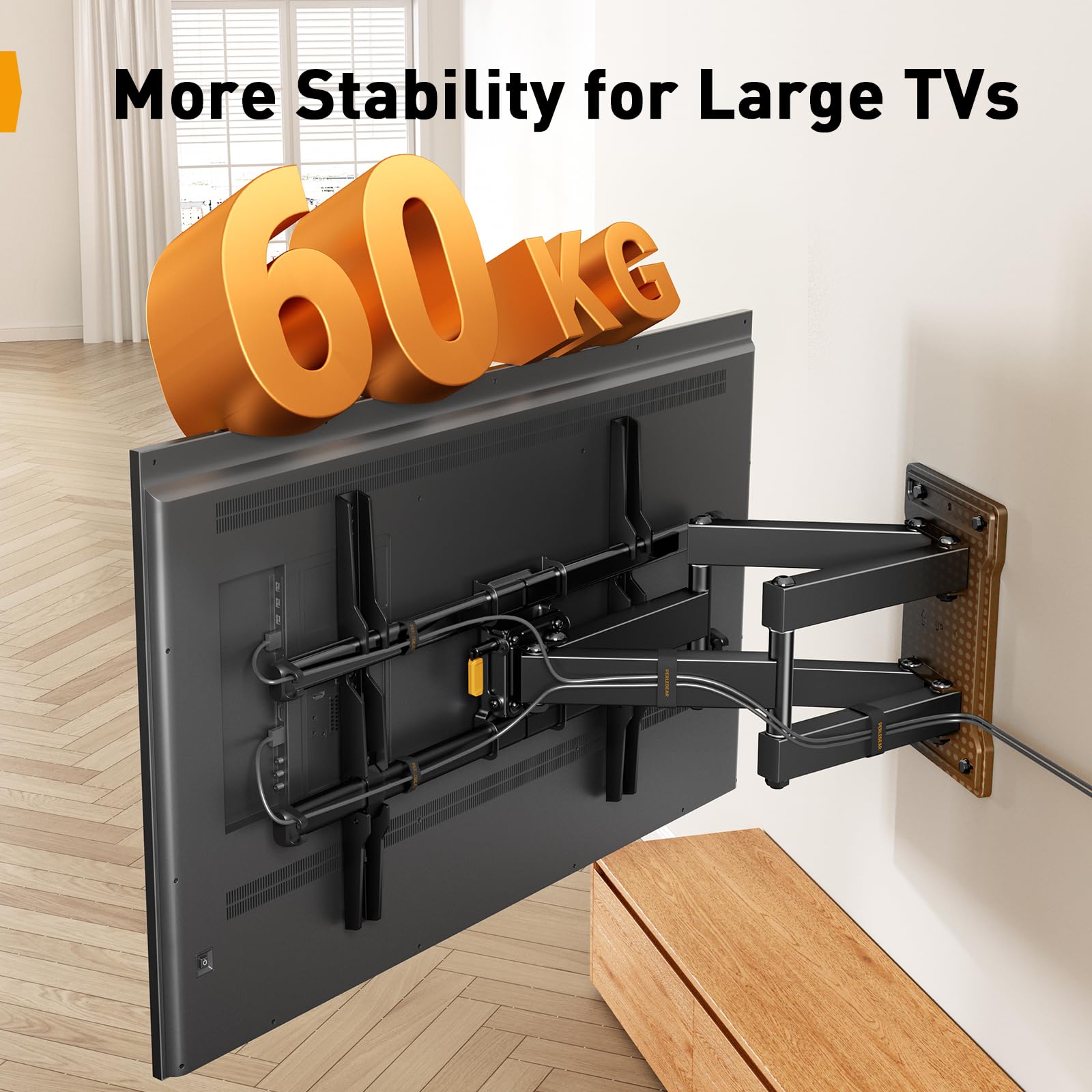 Perlegear TV Wandhalterung für 32-85 Zoll TVs bis zu 60 kg, Schwenkbar Neigbar Wandhalterung Fernseher, Fernseher Halterung mit werkzeugfreier Neigung, Max VESA 600x400mm, PGLF6 3