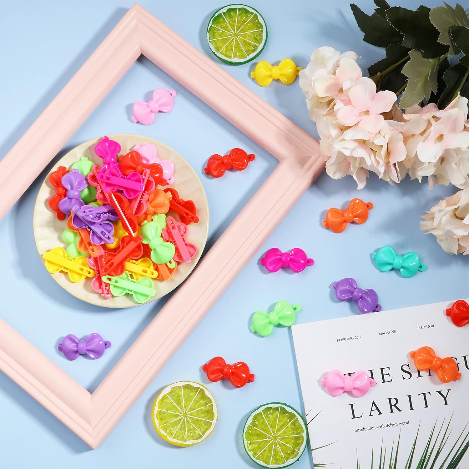 50 Pieces Self Hinge Barrette Plastic Hair Barrette Colorful Girl Hair Clips Barrette Random Color Cartoon Hairpin Girl Hair Accessories (Bowknot) : Beauty