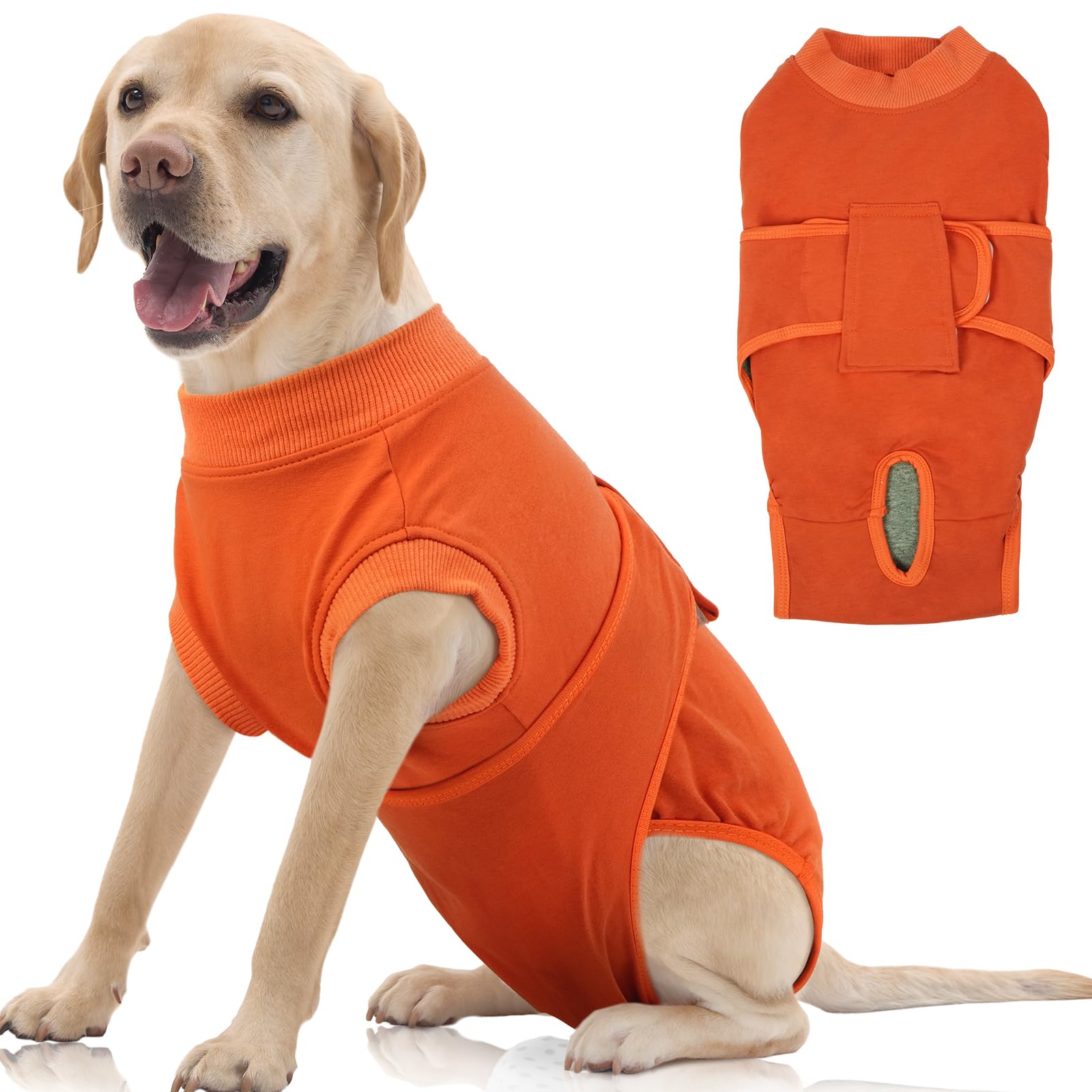 Photo 1 of FUAMEY Dog Recovery Suit Male,Dogs Surgery Neuter Suits Puppy Spay Shirts for Female Protect Dog's Skin Anti Licking Abdominal Wounds Doggie Onesie Pet Bodysuit Alternative to Cone Orange XL