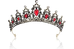 SuPoo Black Crown Tiaras for Women Red Tiara Birthday Headband Gothic Princess Party Decorations Queen of Hearts Crown Hair Accessories Gift for Halloween Prom