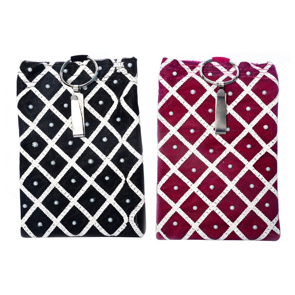 craft trade attractive embroided multicolor mobile-phone pouch cover set of 2