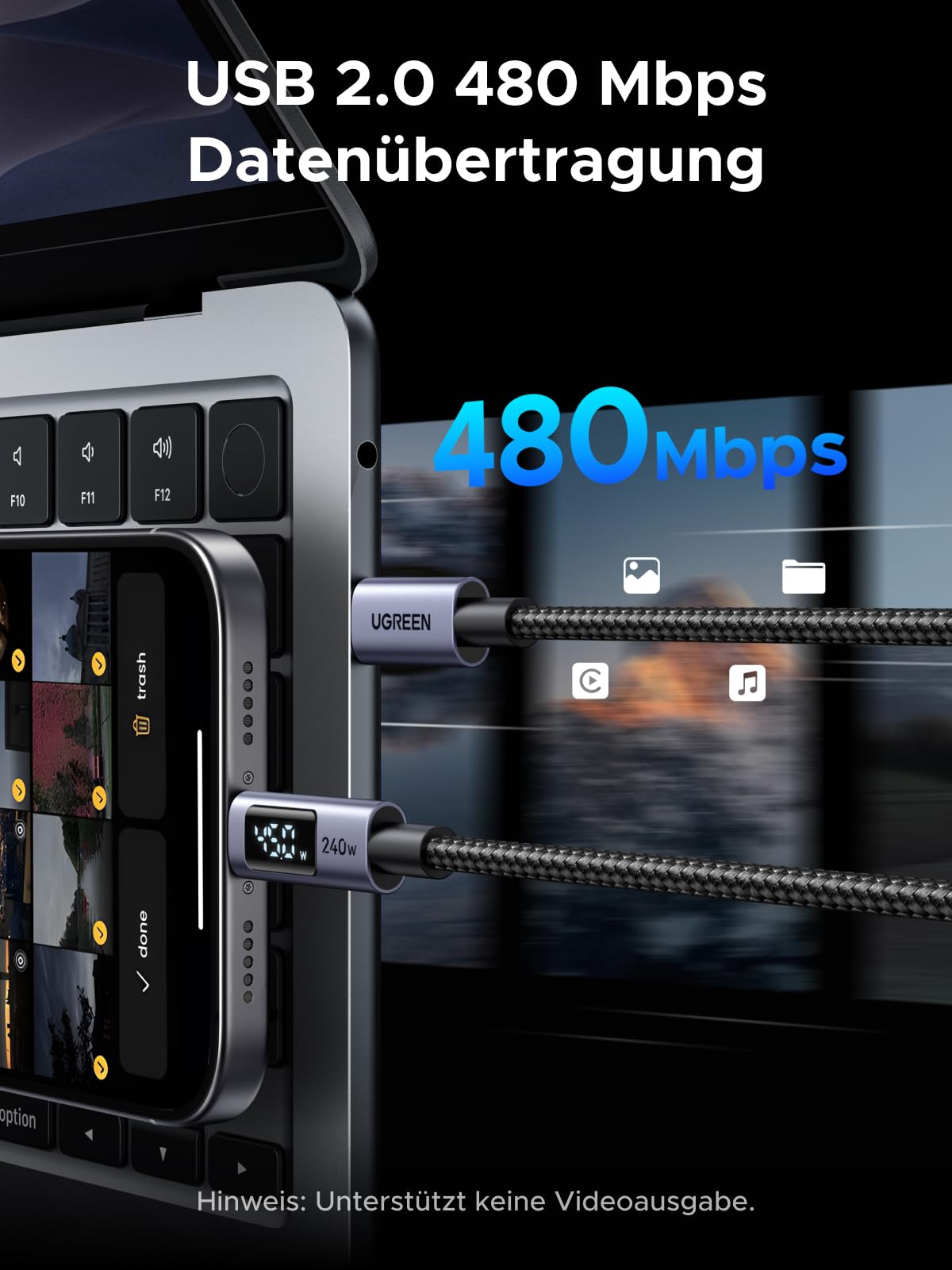 UGREEN 240W USB-C auf USB-C Kabel mit Digital Display, PD3.1 Schnellladekabel mit 480 Mbps Datenübertragung und E-Marker Chip für iPhone17/ 16/15/14/13,Galaxy S25/S24, MacBook, iPad Pro（1M） 4