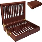 Silverware Storage Box Solid Wood with Lid, Silverware Organizer with Handle and Felt Lined, Silverware Storage Chest for Flatware and Utensils Home Decor Gift, Chest for Flatware Setting Up 15