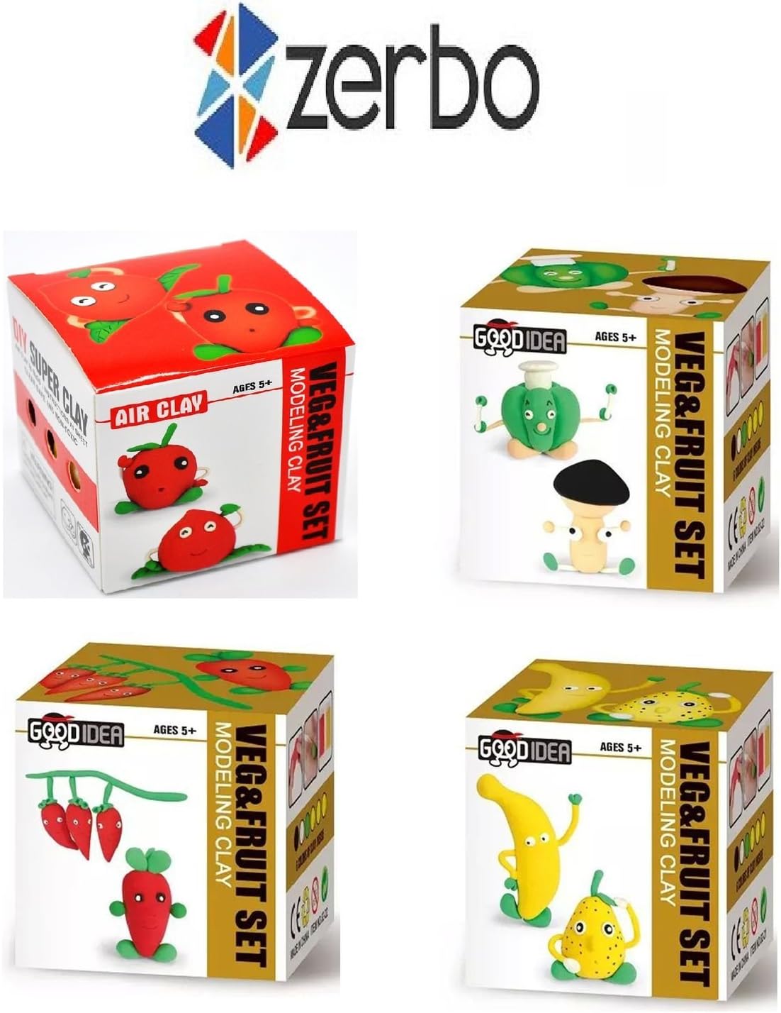Zerbo Clay Set of 4 Modeling and Sculpting Veg & Fruit Air-Dry Clay Set