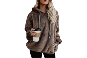 ReachMe Womens Oversized Sherpa Pullover Hoodie with Pockets Fuzzy Fleece Sweatshirt Plaid Fluffy Jacket Coat