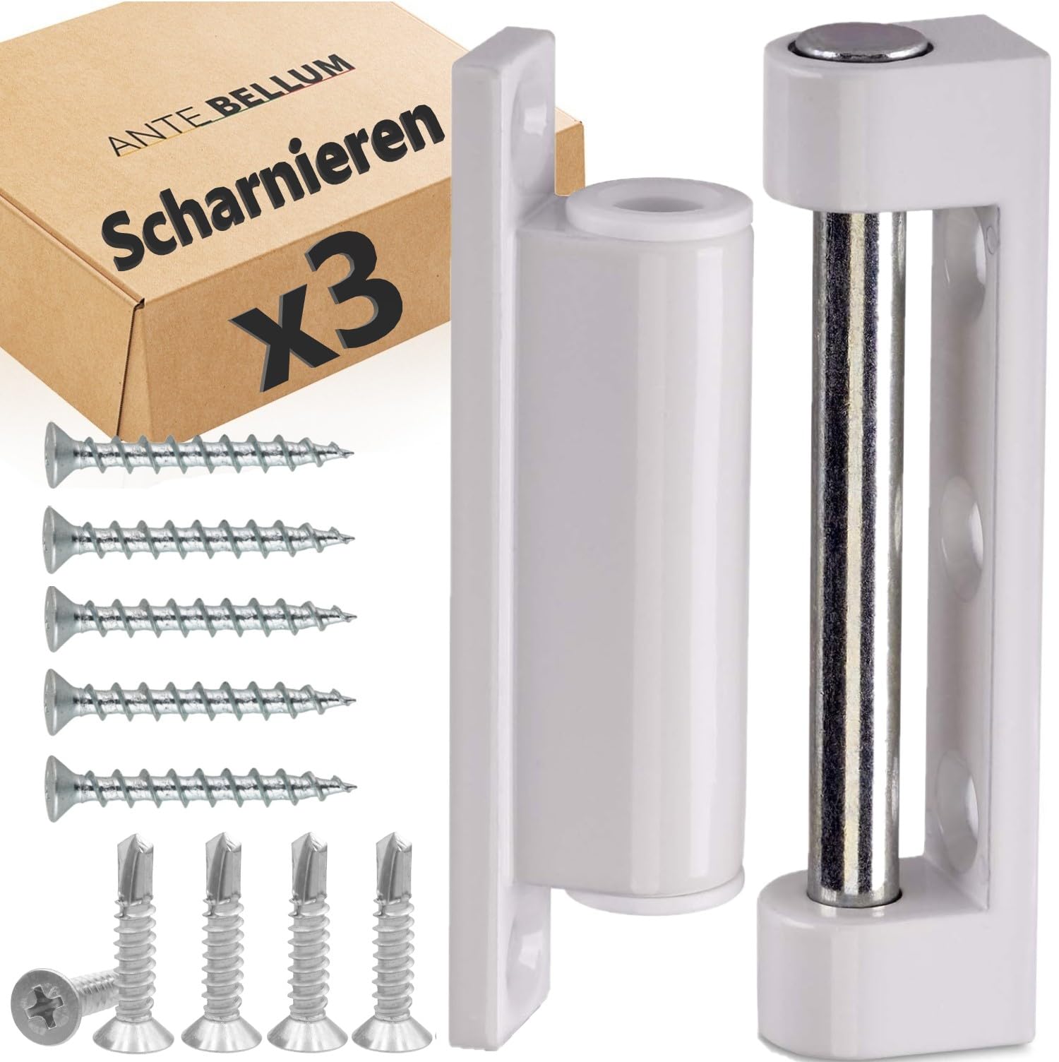 Door and Window Hinges Set of 3 - Door Hinge, Door Hinge, Window Hinge, Renovation Hinge, Window Fittings Replacement Parts, for Insect Protection Door, Rotary Tilt Fitting (White, 3 Hinges)