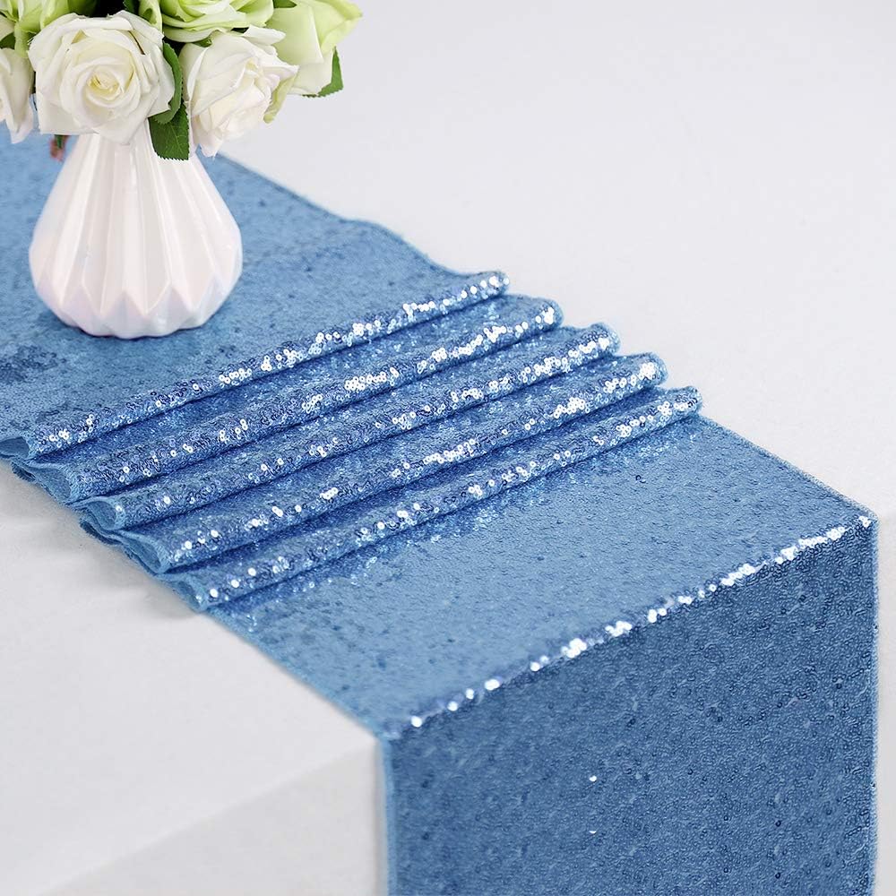 BCOOL Sequin Tablecloth Baby Blue Rectangle Overlay for Wedding Party