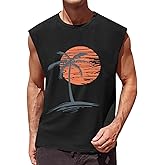 Runcati Mens Sleeveless Tank Tops Workout Gym Muscle Shirts Palm Tree Vintage Hawaiian Summer Beach T Shirts
