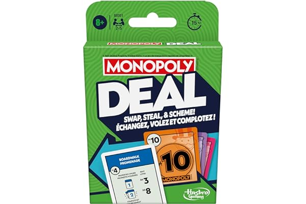 Monopoly Deal Card Game | Quick-Playing Card Game | Fun Games for Families and Kids | Ages 8 and Up | 2 to 5 Players | 15 Min