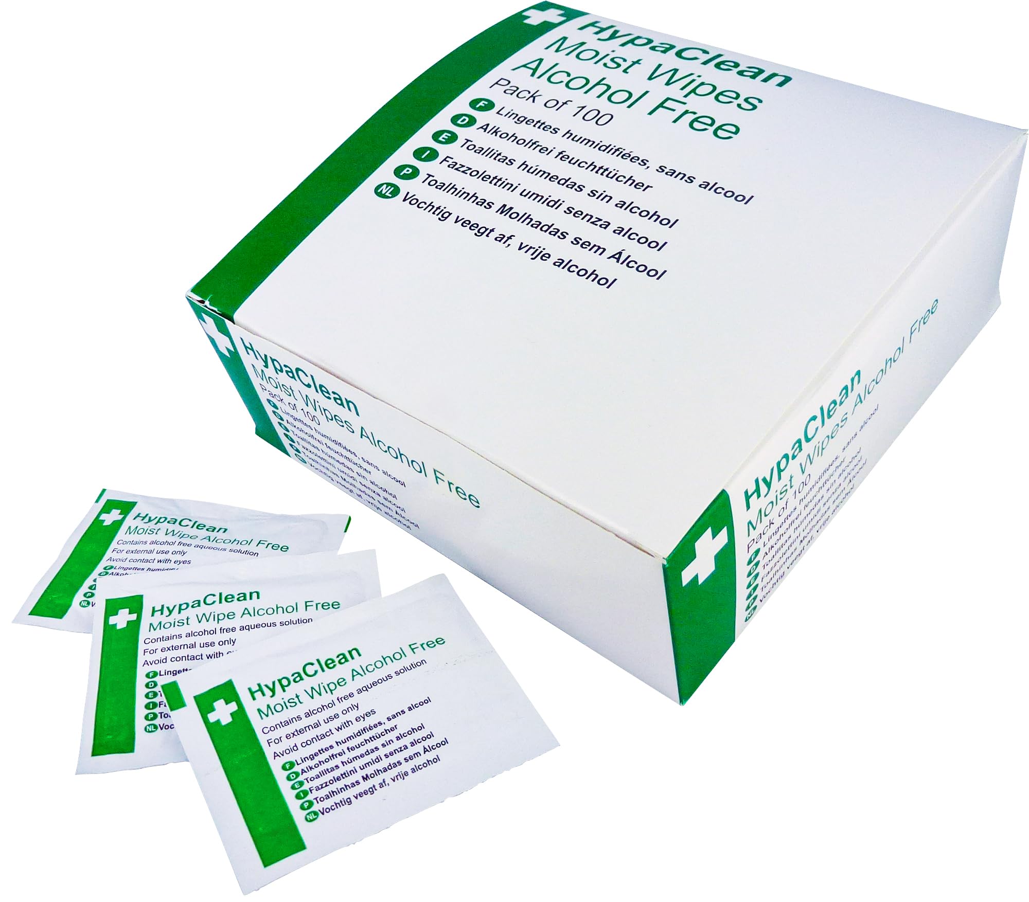 Safety First Aid Group HypaClean Moist Wipes, Alcohol Free - Pack of 100 Individually-wrapped Wipes
