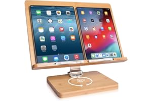 Book Stand for Reading, FAOTUR 360° Rotate Adjustable Desktop Book Holder, Cookbook Stands with Page Paper Clips Multi Height