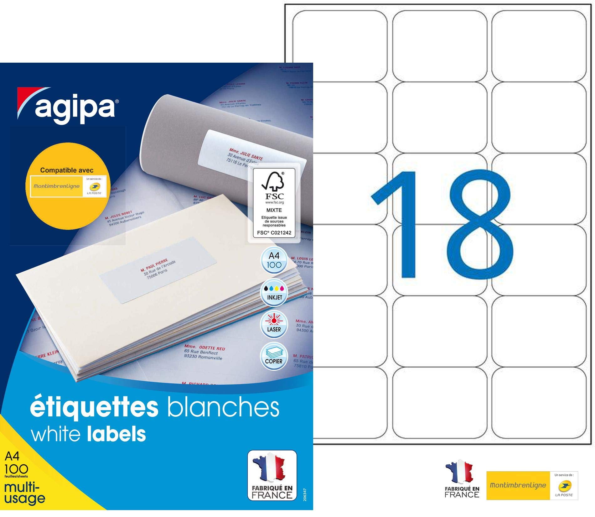 agipa 100981 Universal Labels 63.5 x 46.6 mm White