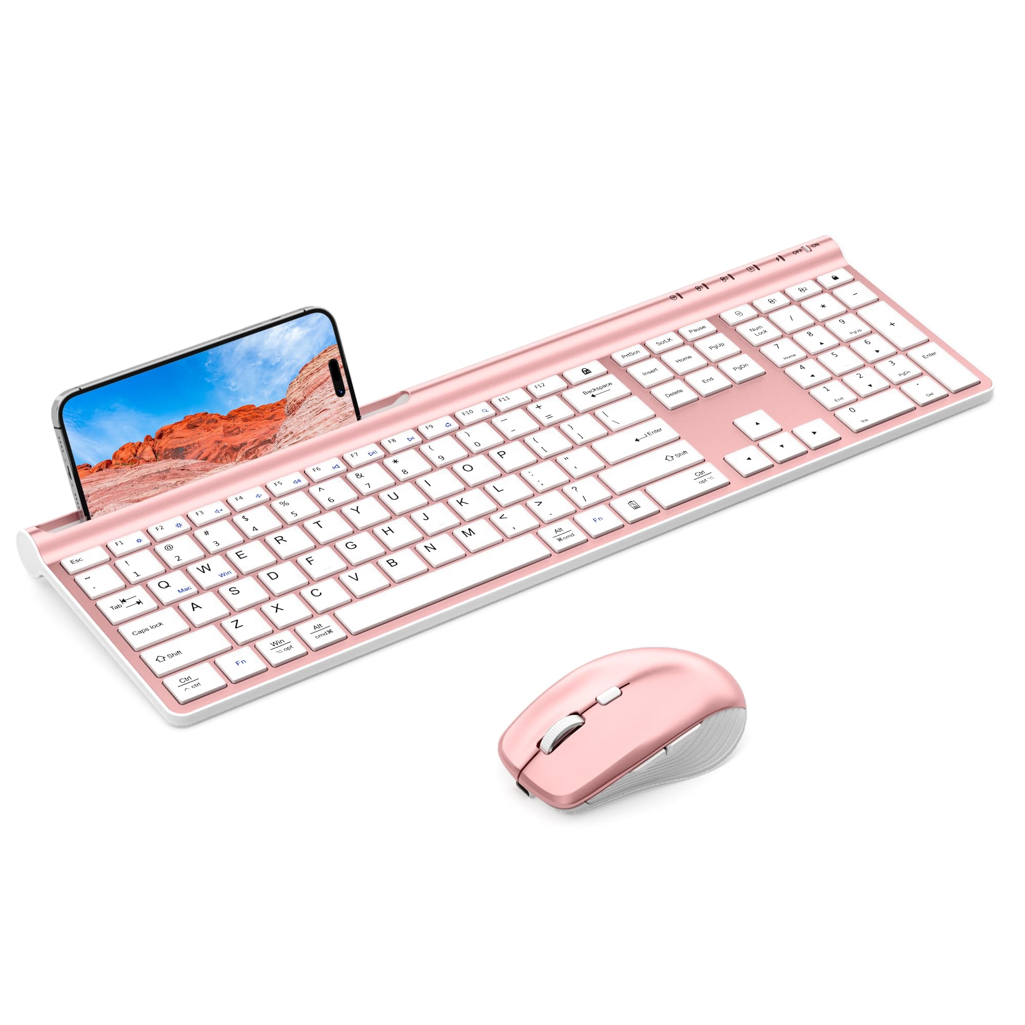 Photo 1 of Wireless Keyboard and Mouse Combo - Samsers Ultra Slim Rechargeable Dual-Mode (Bluetooth 5.0x2 +2.4G) Silent Keyboard and Mouse Set, Multi-Device Full-Size Design for MacOS/iOS/Android/Windows - Pink