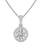 Dazzlingrock Collection GRA Certified D Color VVS1 1.00 Carat Round Center Moissanite & Side Cubic Zirconia Halo Pendant Necklace with 18 inch Silver Chain for Women in 925 Sterling Silver