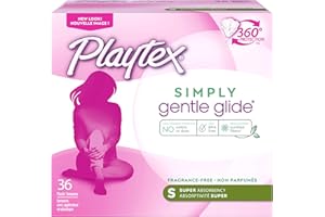 Playtex Simply Gentle Glide Fragrance Free Tampons, Super Absorbency, Pack of 36