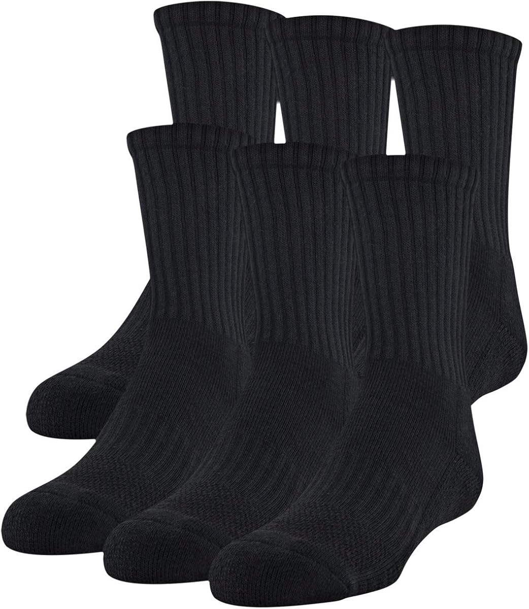 Under Armour Youth Training Cotton Crew Socks, 6-Pairs, Black 2, Shoe Size: Youth 13.5K-4Y: Clothing