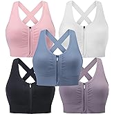 Evercute Zip Front Post-Surgery Bra Women's Wireless Sports Bras Padded Strappy Medium Support Yoga Exercise Athletic Bras