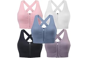 Evercute Zip Front Post-Surgery Bra Women's Wireless Sports Bras Padded Strappy Medium Support Yoga Exercise Athletic Bras