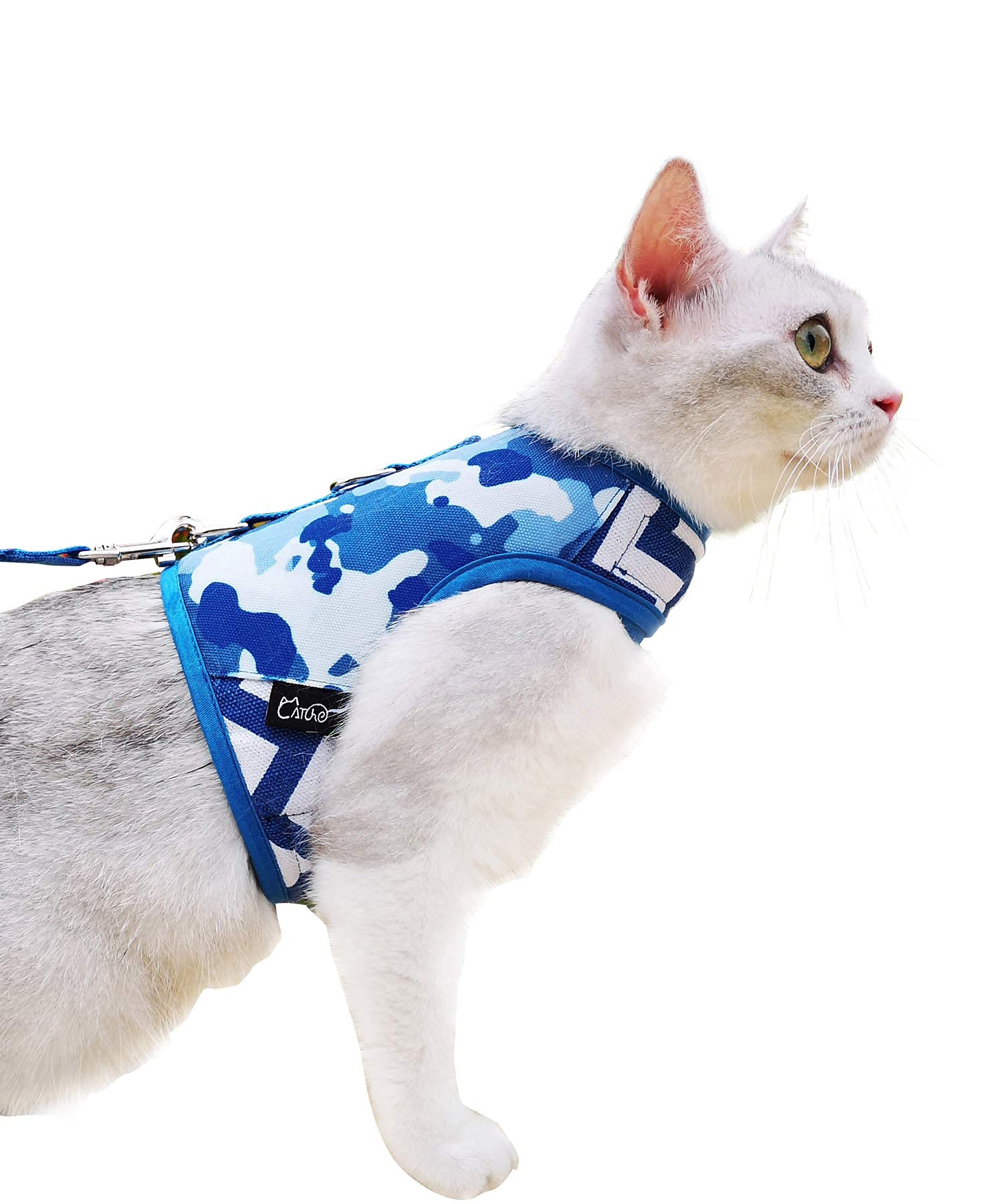 Yizhi Miaow Escape Proof Kitten Harness with Leash X-Small, Adjustable Kitten Walking Jackets, Padded Kitten Vest Blue Camo