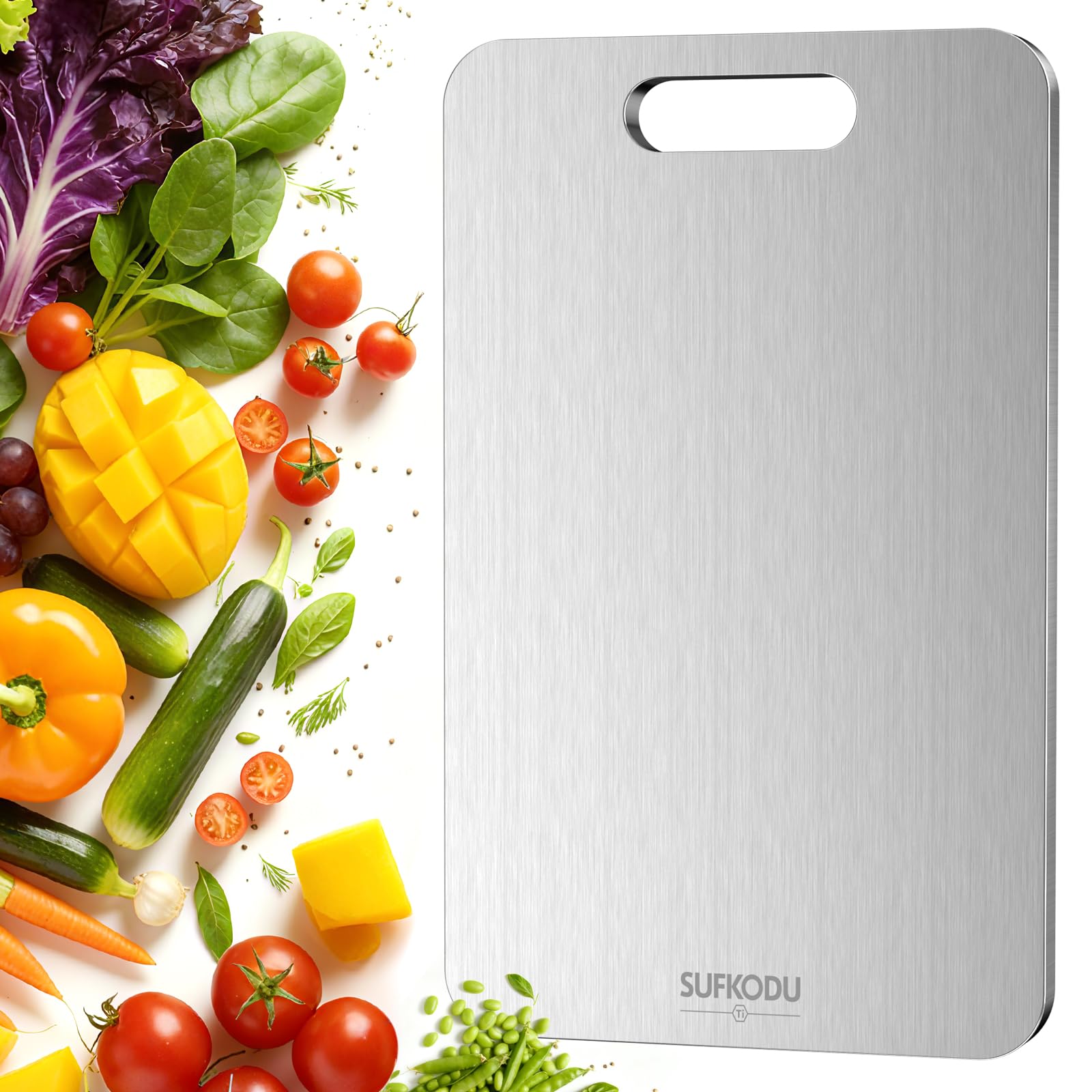 Photo 1 of **LOTS OF SCRATCHES**Titanium Cutting Board, 100% Pure Titanium Cutting Boards for Kitchen, Double-sided Titanium Cutting Boards,Separate Raw and Cooked Food Areas,Non-Toxic,Dishwasher Safe 13”L × 8”W