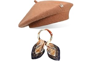 Jamntower 3 Pcs Wool Beret Solid Color French Beanie Hat with Silky Scarf Brooch for Women Girls Gift