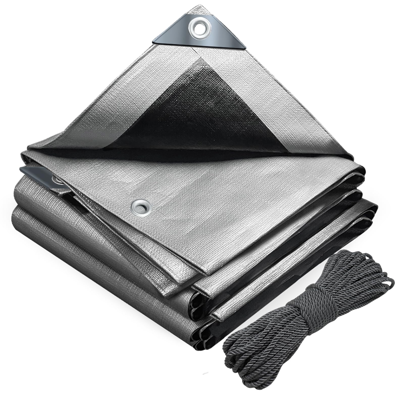 VOUNOT 3x5m Tarpaulin Heavy Duty 180 g/m² Waterproof TarpLarge Ground Camping Sheet with Eyelets, Fixing Ropes for Outdoor Furniture Caravan Car Cover, Grey