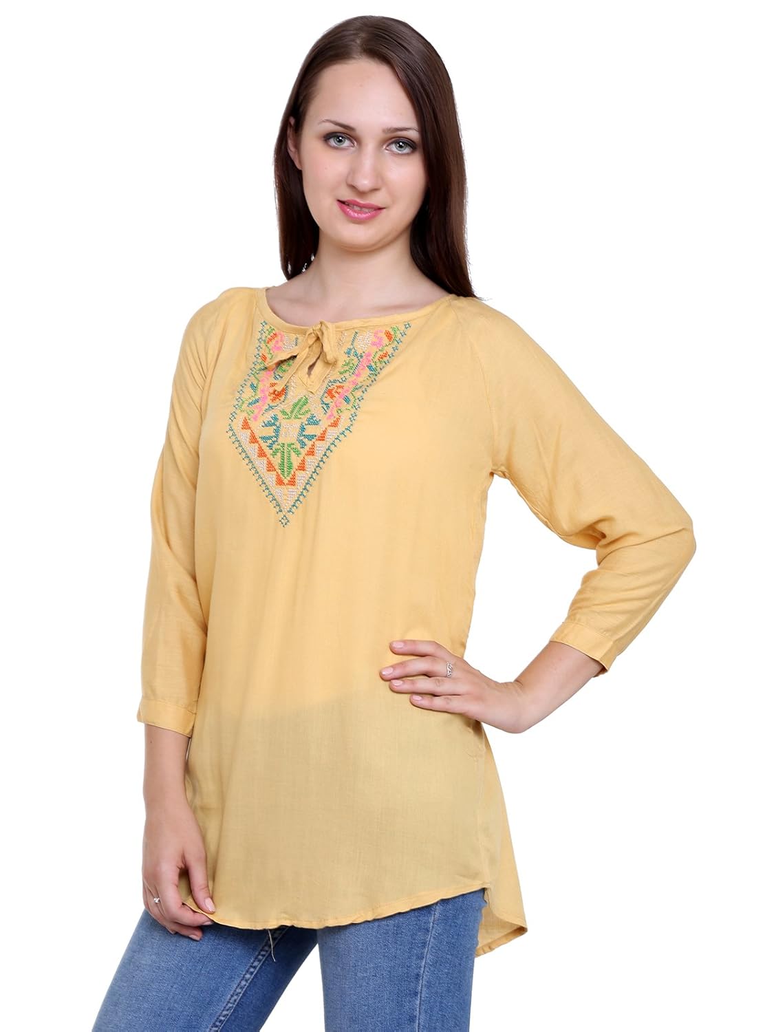 papsara yellow rayon women's long top