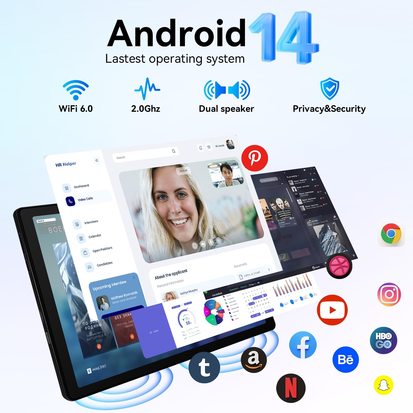 Tablets 10 inch Tablet Android 14,Octa-Core Processor,12GB RAM 64GB ROM 1TB Expand,5G WiFi 6,1280 x 800 HD/Dual 5MP+8MP Camere,Android Tablet with Keyboard+ Mouse + Case (Black, L)