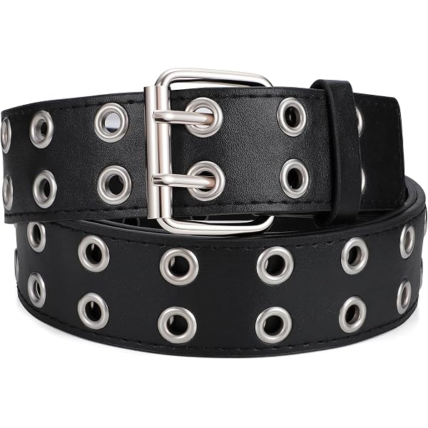 BSJIA 2 PCS Black Gothic Belt Double Grommet Buckle Leather  display picture 2