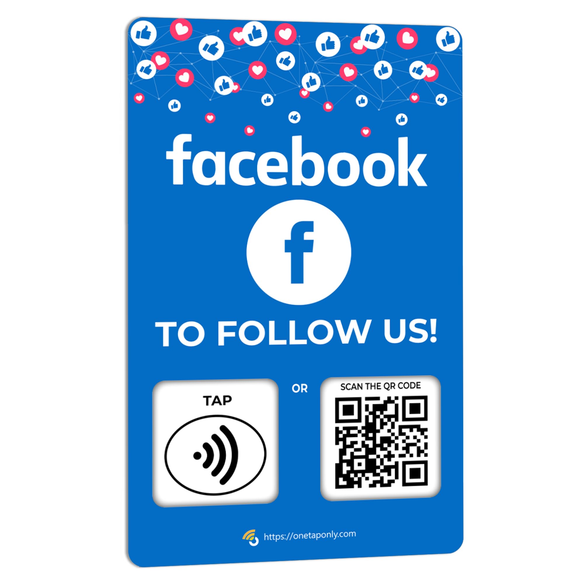 One Tap Only NFC Follow us Card Compatible with Facebook & Social Media – Reusable Smart Tap & QR – Works with All Phones – Contactless Customer Feedback Tool (1-Pack Facebook Card)