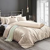 Ersmak 6 Pieces Satin Duvet Cover King Size Luxury Silky Bedding Duvet Cover Set with 1 Soft Duvet Cover, 4 King Pillowcases and 1 Body Pillowcase, Beige
