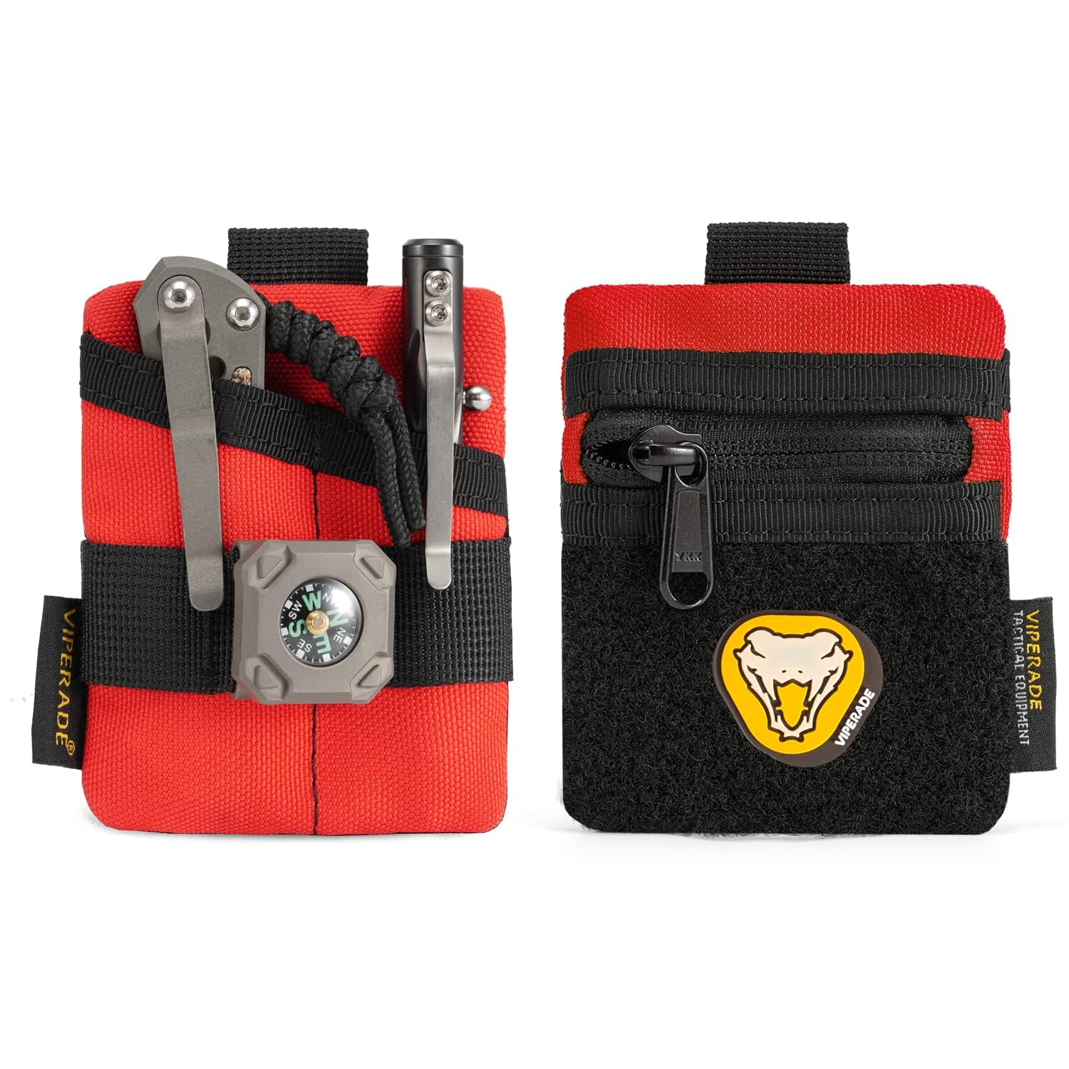 VIPERADE VE13 Mini Organizer, Nylon Tool Pouch with DIY Patch, Storage for EDC Gears & Coins - Red