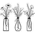 3 Pieces Metal Vase Flowers Wall Arts - Rustic Farmhouse Style Décor Metal Wall Art Black Minimalist Flower Natural Themed Wall Decors for Home Bedroom Dining Room Housewarming (Brown-Blue, Vase-C)