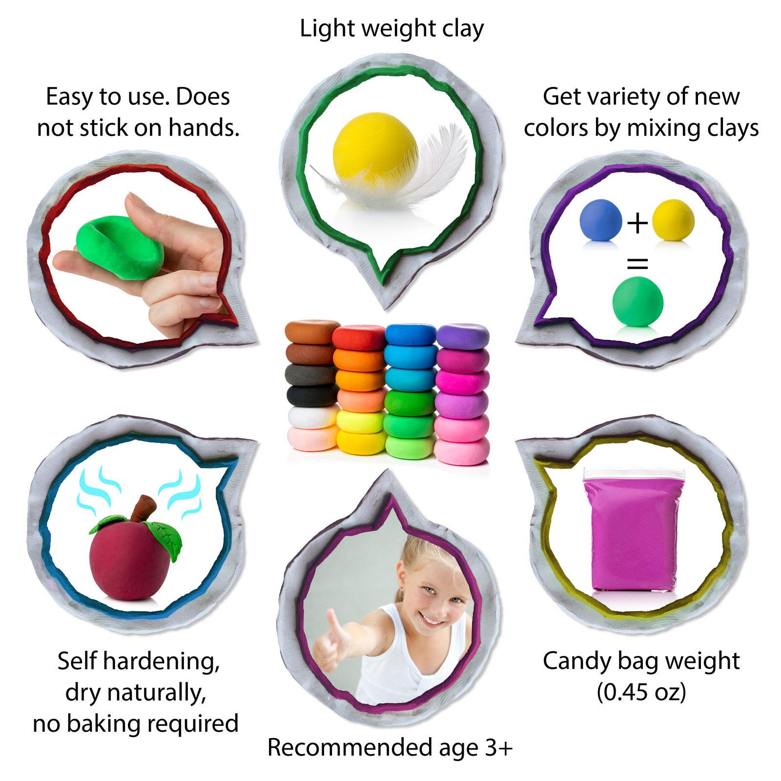 Artsity Air Dry Clay, 24 Colors Modeling Set with 3 Sculpting Tools, Magic Foam Clay for Kids and Adults, Gift for Boys and Girls